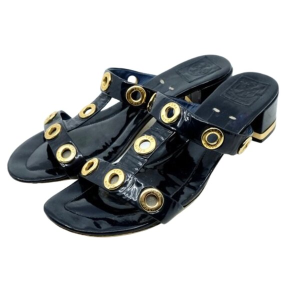 TORY BURCH~Kathryn Grommet~BLUE PATENT LEATHER MID HEIGHT BLOCK HEEL SHOES SZ 11 - Picture 1 of 8